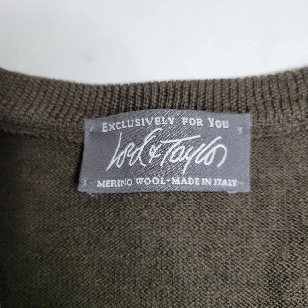 Lord & Taylor Mens V-Neck Merino Wool Sweater‎ XL Brown Made In Italy